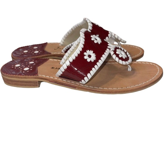 Jack Rogers Palm Beach Navajo Flat Sandals Dark Red White Women’s Size 8 Slides - Picture 4 of 7